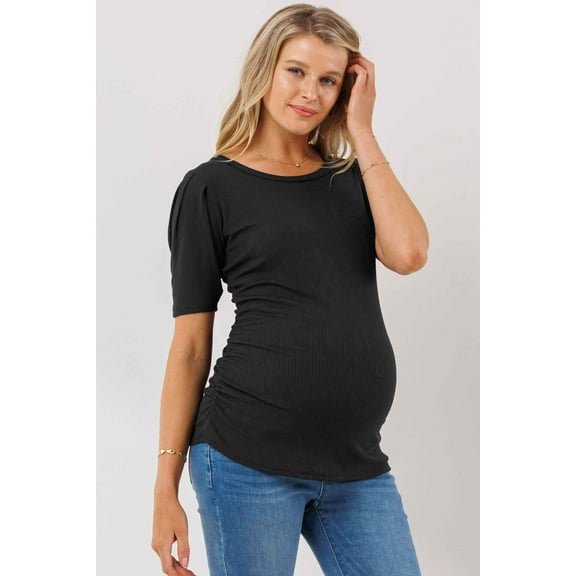 LA CLEF SOLID BUBBLE SLEEVE TOP