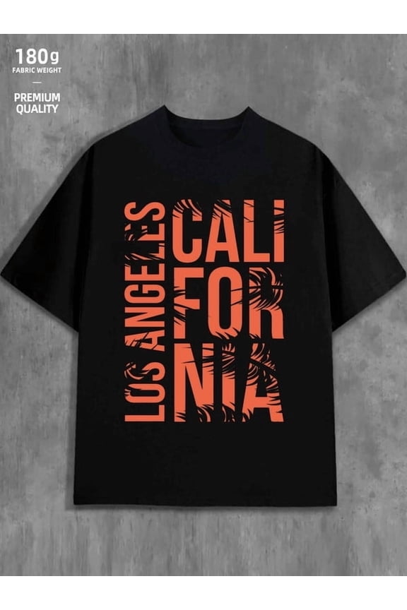 LA Cali Palm Tee Los Angeles print t-shirts men 180G 100% Cotton black Everyday wear, suitable for the office, dates, and going out Everyday wear, perfect for the office, dates, and outings 79 cut n