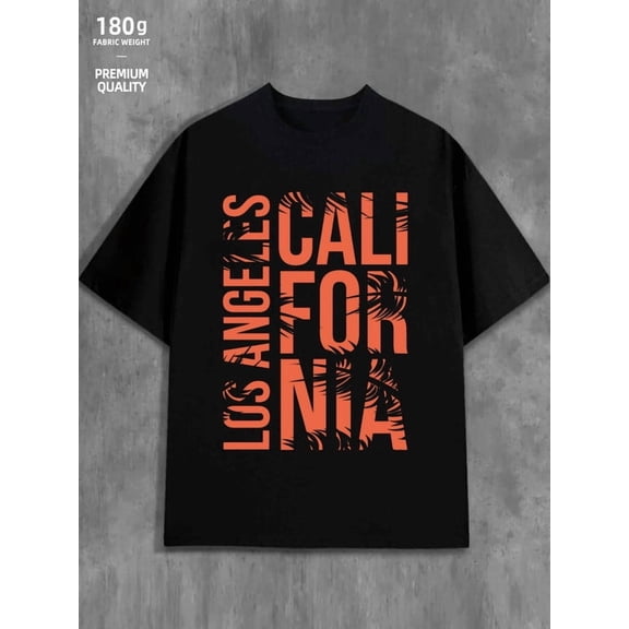 LA Cali Palm Tee Los Angeles print t-shirts men 180G 100% Cotton black Everyday wear, suitable for the office, dates, and going out Everyday wear, perfect for the office, dates, and outings 79 cut n