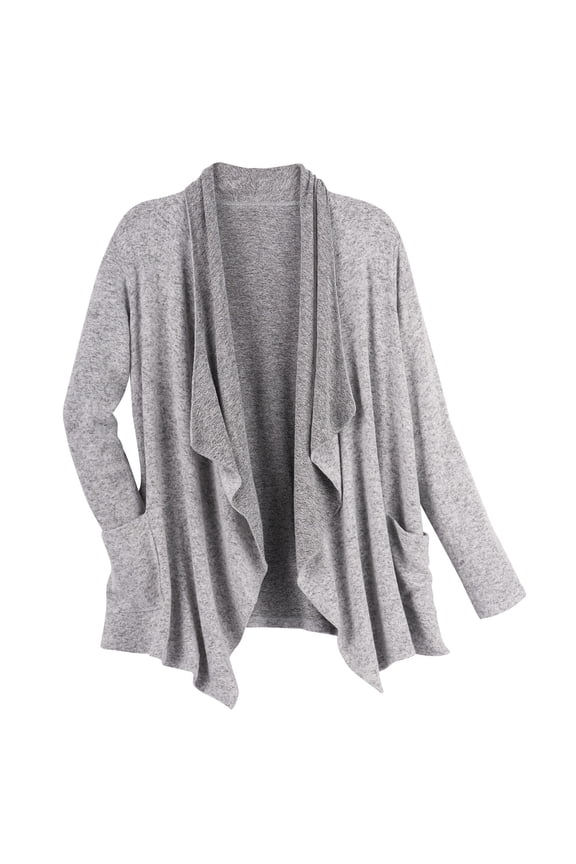 Womens Fleece Cardigan - Open Front Flyaway Lounge Jacket with Pockets - Heather Gray - 2X