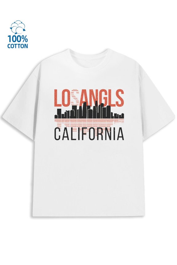 LA Cityscape Tee men Los Angeles 180G 100% Cotton white graphics cut Funny Unisex Shirt Cotton tshirts Funny Unisex Shirt Short Sleeve tshirts Classic Unisex Shirt Crewneck tshirts