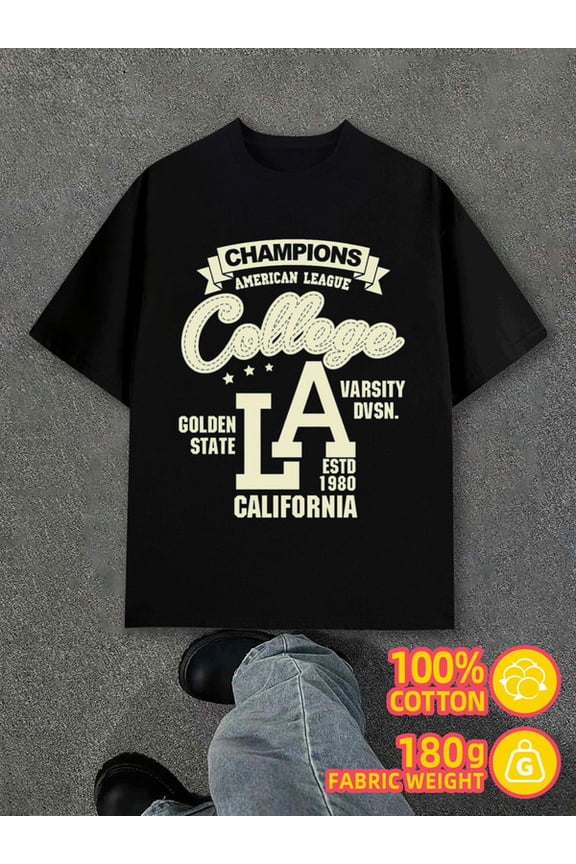 LA College Varsity men black 180G 100% Cotton Everyday and weekend wear Retro Unisex Shirt Crewneck tshirts Unique Design Unisex Shirt Graphic Tee tshirts