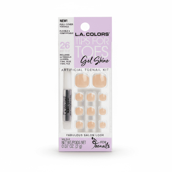 LA Colors Tips for Toes Gel Shine 26 Pc Kit French Manicure Glue-On Toe Nails