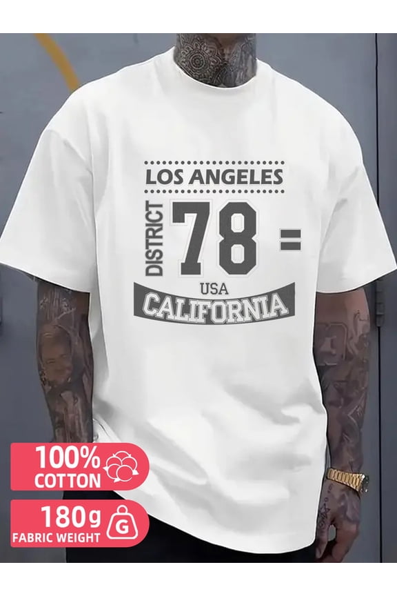 LA District 78 Tee men white 180G 100% Cotton Refreshing and lightweight,perfect for summer sports and leisure wear Basic Unisex Shirt Cotton tshirts