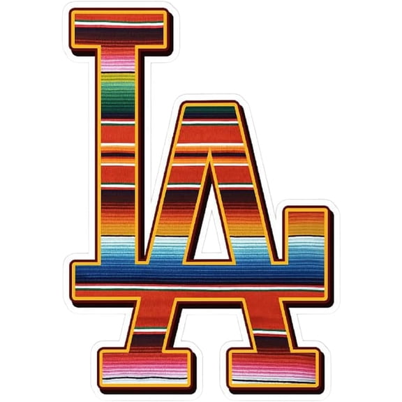 LA Dodgers Letters Vinyl Sticker Colorful Mexican Sarape Style Baseball Decal, Waterproof and Durable Sport Fan Sticker for Laptops, Car Windows, Skateboards, Notebooks, Lockers (6" x 4")