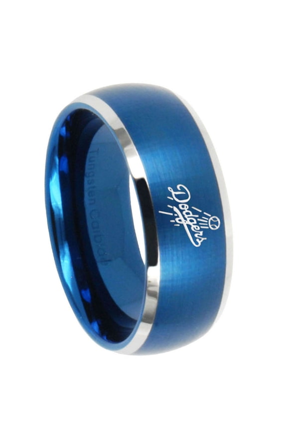 LA Dogers MLB Baseball Blue 2 Tone Dome Tungsten Polish Edges Ring 10MM