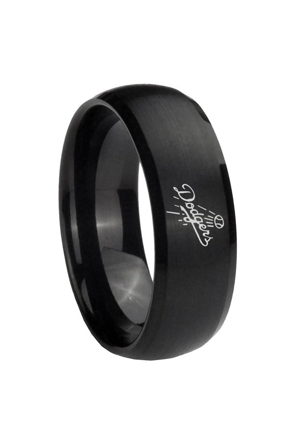 LA Dogers MLB Baseball Dome Brush Black Polish Edge Men's Ring 10MM