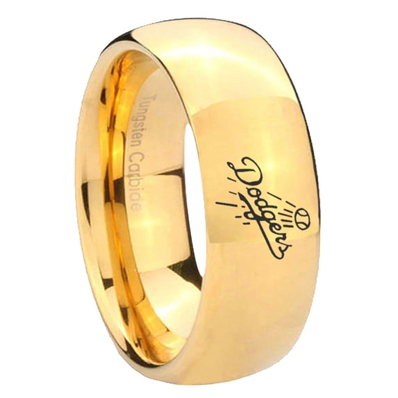 LA Dogers MLB Baseball Dome Gold Plated Tungsten Men's Ring 10MM