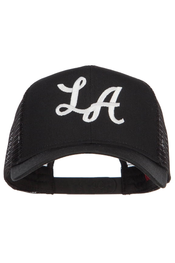 LA Embroidered Cotton Mesh Cap - Black OSFM