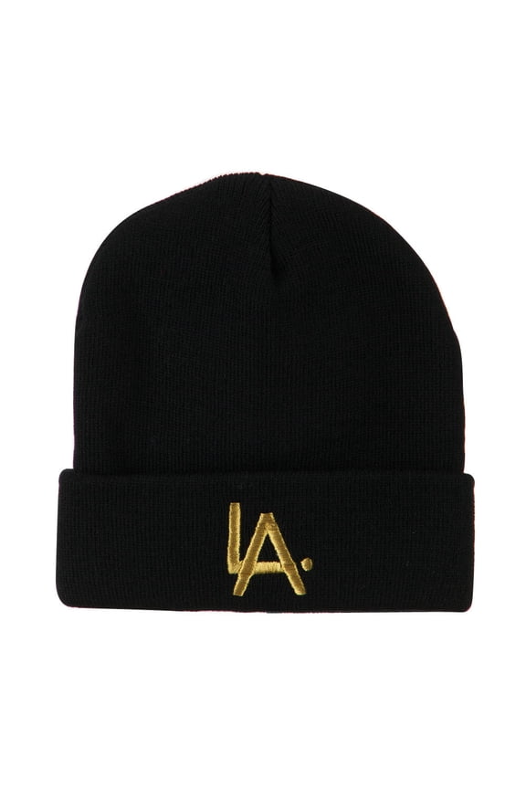 LA Embroidered Long Beanie - Black OSFM