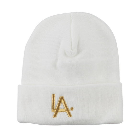 LA Embroidered Long Beanie - White OSFM