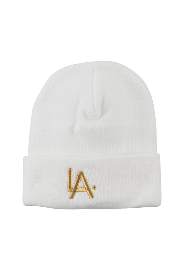 LA Embroidered Long Beanie - White OSFM