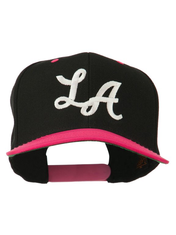 LA Embroidered Snapback Cap - Black Pink OSFM