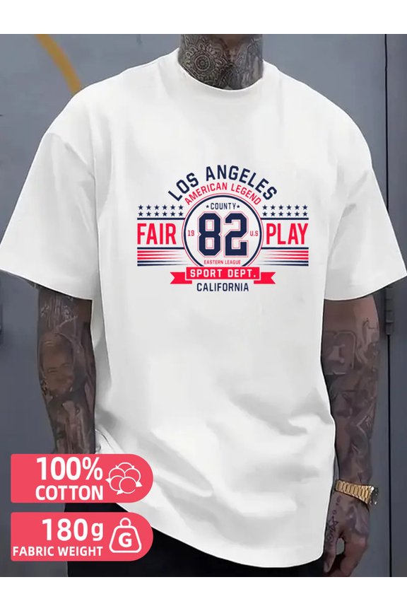 LA Fair Play Tee for men white 180G 100% Cotton Refreshing and lightweight,perfect for summer sports and leisure wear Casual Unisex Shirt Printed tshirts