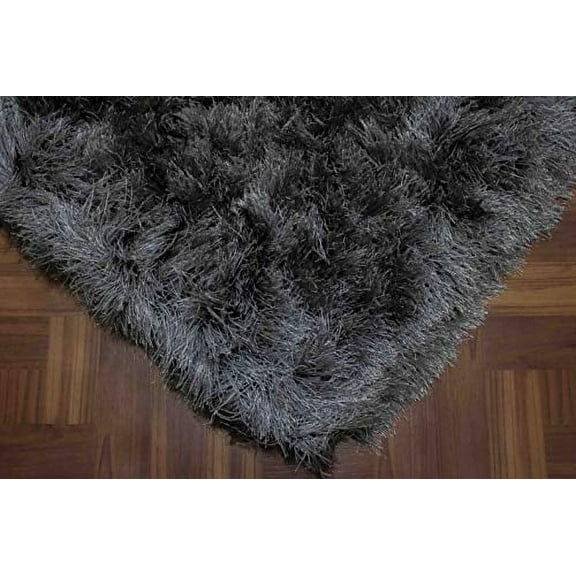 LA Fluffy Furry Soft Modern Contemporary Thick Plush Soft Shag Shaggy Solid Hand Woven Canvas Backing 5-Feet-by-7-Feet Polyester Made Area Rug Carpet Rug Gray Grey Color
