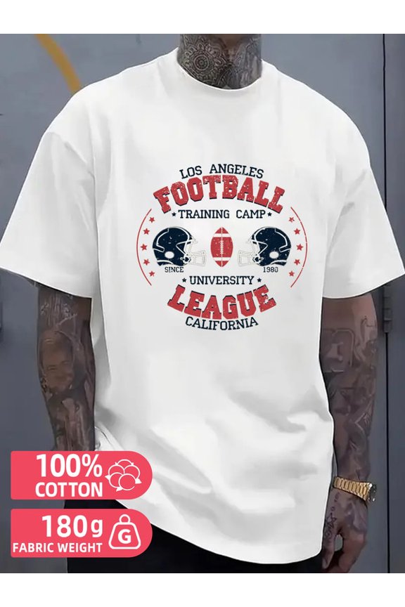 LA Football Camp Tee mens white 180G 100% Cotton Perfect for exercise Funny Unisex Shirt Graphic Tee tshirts Original Unisex Shirt Graphic Tee tshirts