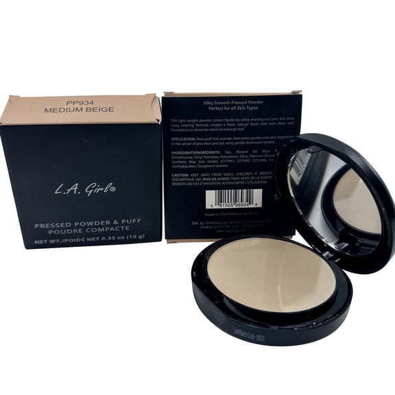 LA Girl Pressed Powder & Puff PP934 Medium Beige 0.35 oz Set of 2