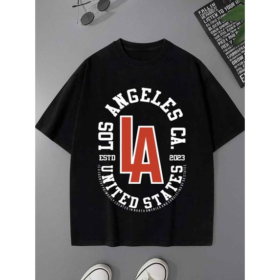 LA Graphic Tee men 180G 100% Cotton white Funny Unisex Shirt Short Sleeve tshirts Funny Unisex Shirt Crewneck tshirts Trendy Unisex Shirt Graphic Tee tshirts Unique Design Unisex Shirt Cotton tshirts