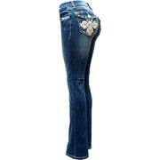 LA Idol Women's Rhinestone Mid Rise Bootcut Stretchy Denim Jeans Pants ( La Idol Bootcut Blue 3526bt )