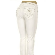 LA Idol Womens Rhinestone Mid Rise Bootcut Stretchy Denim Jeans Pants  La Idol Bootcut White 5168BT