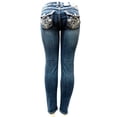 thumbnail image 1 of LA Idol Women's Rhinestone Mid Rise Skinny Blue Denim Jeans Pants ( La Idol Blue Skinny 3749nr ), 1 of 6