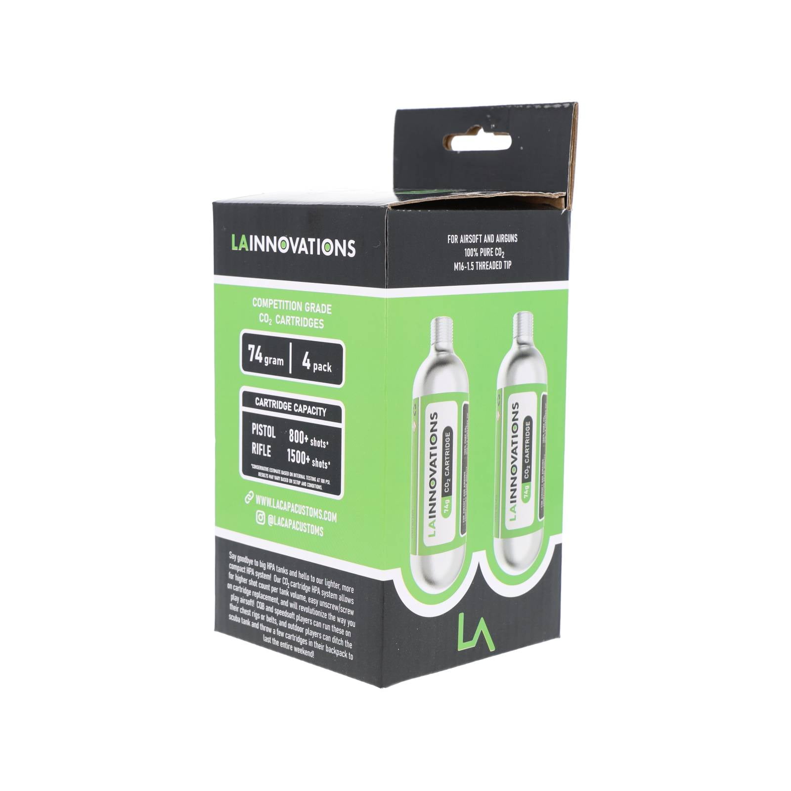 LA Innovations 74g CO2 Cartridges for Airsoft (4 Pack)