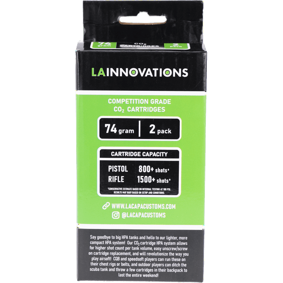 LA Innovations 74g CO2 Cartridges for Airsoft / Airgun (2 Pack)