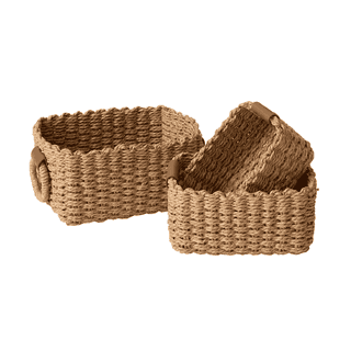 Small Baskets Set of 3, Small Wicker Baskets for Shelves & Bathroom Toilet Paper Organization, Decorative Paper Rope Organizers, Wicker Storage Baskets, Natural Beige