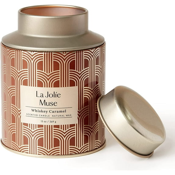 LA JOLIE MUSE Whiskey Caramel Scented Candle for Men Women, 13 oz Large Soy Candle for Home, Birthday Candle Gifts