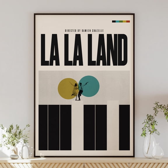 LA LA LAND, minimalist wall art, mid-century modern, vintage style, retro home decor, Emma Stone, Ryan Gosling