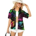 thumbnail image 1 of LA LEELA Button Down Shirt for Women Casual Summer Beach Party Blouses Shirt Tropical Blouse Short Sleeve Dress Tops Tee Shirts Hawaiian Dresses for Women S Neon Leaves, Black, 1 of 5