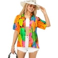 thumbnail image 1 of LA LEELA Button Down Shirt for Women Casual Summer Beach Party Short Sleeve Blouse Shirt Hawaiian TShirts Dress Tops Tee Shirts Blouses for Women S Colorful Leaves, Multicoloured, 1 of 4