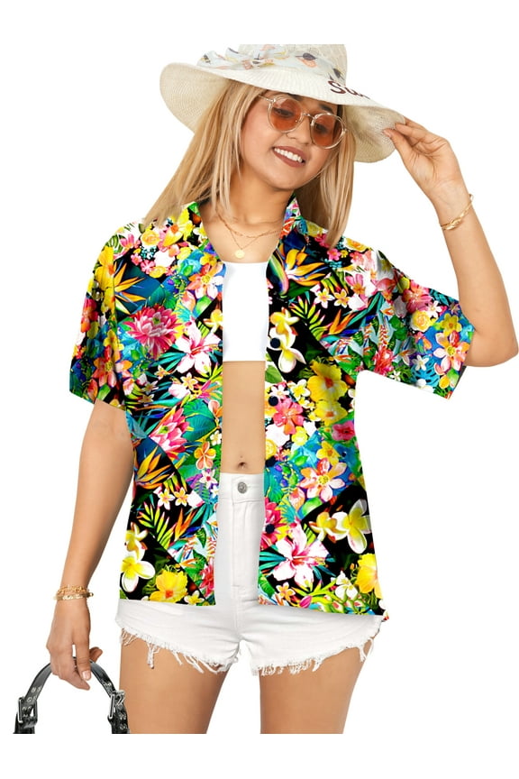 Button Down Shirt for Women Floral Summer Beach Party Blouses Shirt Blouse Short Sleeve Vacation Dress Hawaiian Shirts Tank Top Women M Hibiscus, Multicoloured