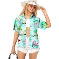 thumbnail image 1 of LA LEELA Button Down Shirt for Women Loose Blouses Short Sleeve Tropical Dressy Relaxed Fit Holidays Bohemian Summer Hawaiian Beach Party Tops for Women S Ocean, Blue, 1 of 5