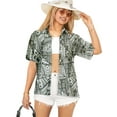 thumbnail image 1 of LA LEELA Button Down Shirt for Women Shirt Cotton Linen Effect Short Sleeve Hawaiian Tops Vacation Button up Casual Summer Beach Party Ethnic Blouses for Women M Abstract, Black, 1 of 6