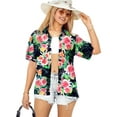 thumbnail image 1 of LA LEELA Hawaiian Shirts Womens Casual Summer Beach Party Blouse Shirt Blouses Short Sleeve Tropical Vacation Tops Dress Shirts Tank Top Women M Hibiscus Floral, Black, 1 of 4