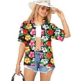 thumbnail image 1 of LA LEELA Hawaiian Shirts Womens Casual Summer Beach Party Blouse Shirt Floral Blouses Short Sleeve Tropical Vacation Button up Dress Shirts for Women L Tropical Hibiscus, Black, 1 of 5