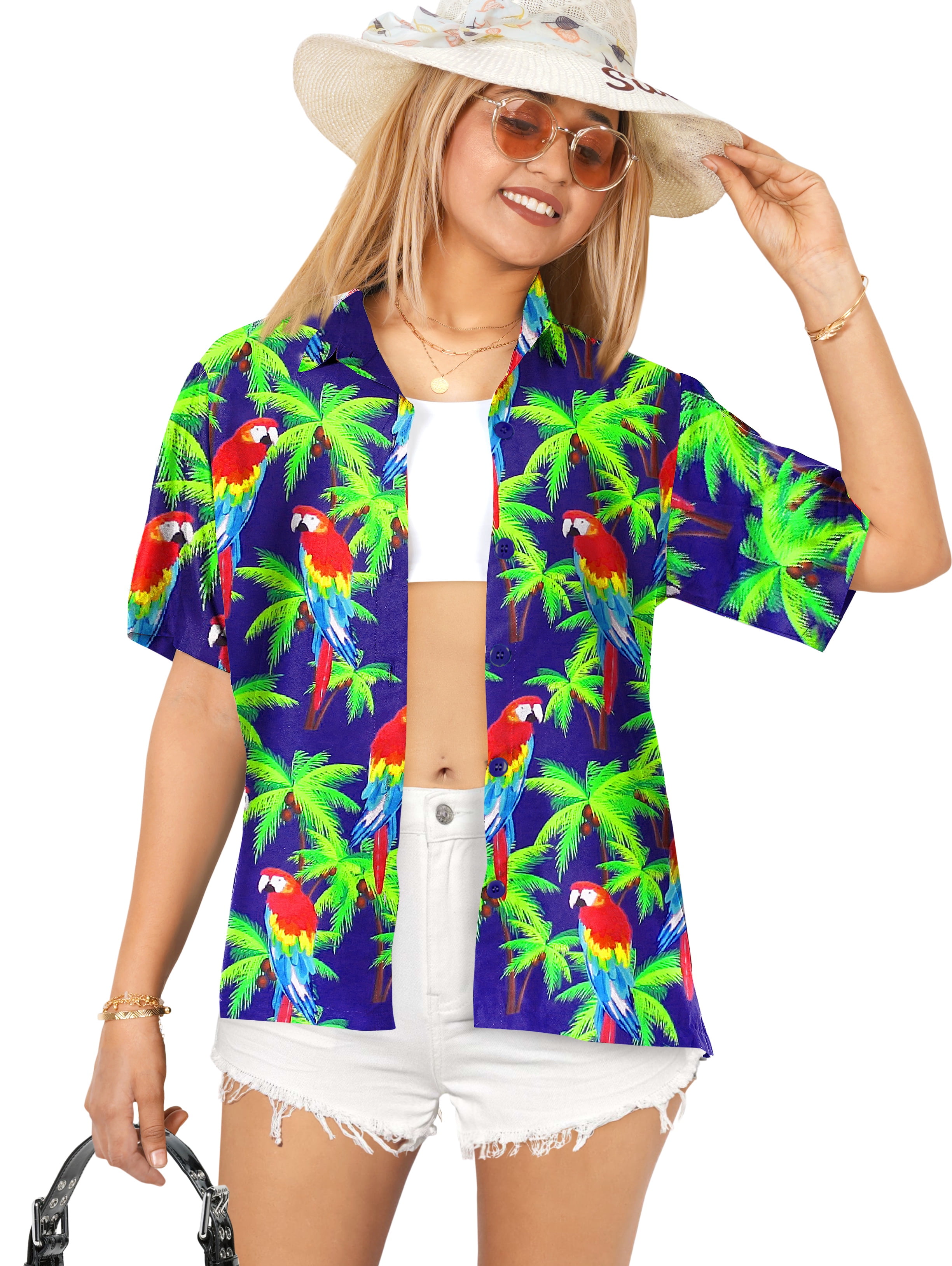 LA LEELA Hawaiian Shirts Womens Casual Summer Beach Party Blouses Shirt — free download