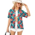 thumbnail image 1 of LA LEELA Hawaiian Shirts Womens Casual Summer Beach Party Blouses Shirt Open Front Blouse Short Sleeve Tropical Vacation Dress Shirts Dresses for Women S Floral, Blue, 1 of 5