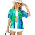 thumbnail image 1 of LA LEELA Hawaiian Shirts Womens Casual Summer Beach Party Short Sleeve Blouse Shirt Open Front Tops Blouses Button up Dress Shirts Dresses for Women L Water Leaves, Blue, 1 of 4