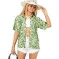 thumbnail image 1 of LA LEELA Hawaiian Shirts Womens Cotton Linen Effect Shirt Casual Summer Beach Party Blouses Short Sleeve Tops Tropical Vacation Button up Shirts for Women L Leaves, Autumn Green, 1 of 5