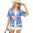 thumbnail image 1 of LA LEELA Hawaiian Shirts Womens Short Sleeve Womens Button up Collared Blouses Beach Party Tops Summer Tropical Vacation Holidays Shirts for Women S Seamless Flower, Blue, 1 of 6