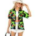 thumbnail image 1 of LA LEELA Hawaiian Shirts Womens Summer Button Down Beach Party Blouses Shirt Collared Blouse Short Sleeve Vacation Button up Tee Shirts for Women L Parrot Palm, Black, 1 of 5