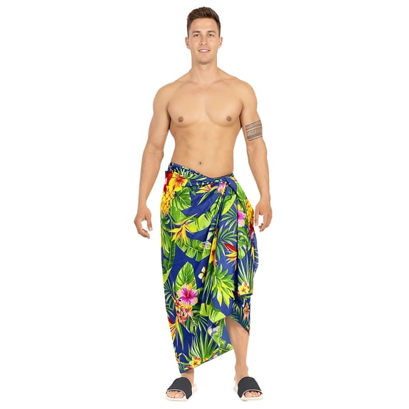 LA LEELA Men's Bath Trunk Swimwear Sarong Pareo Beach Wrap One Size Azure, Pineapple Summer Vacation Aloha