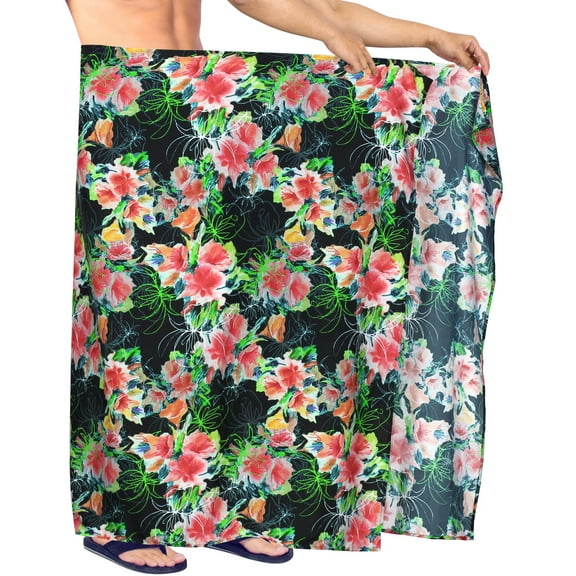 LA LEELA Men's Bath Trunk Swimwear Sarong Pareo Beach Wrap One Size Black-Z249 Summer Vacation Aloha