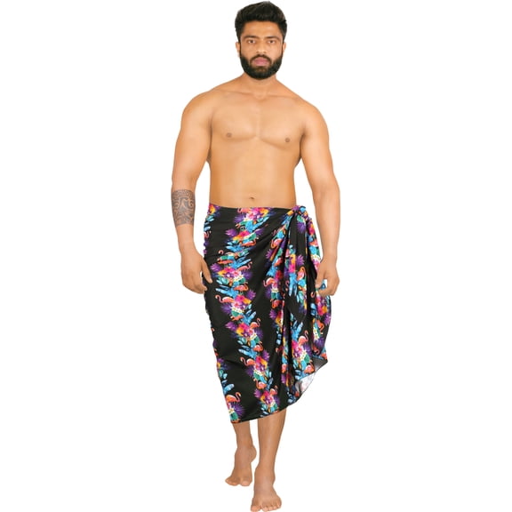 LA LEELA Men's Bath Trunk Swimwear Sarong Pareo Beach Wrap One Size Coal, Flamingo Floral Summer Vacation Party