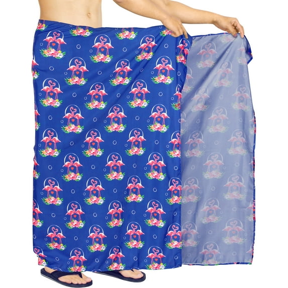 LA LEELA Men's Bath Trunk Swimwear Sarong Pareo Beach Wrap One Size Cobalt, Couple Flamingos Summer Vacation Aloha
