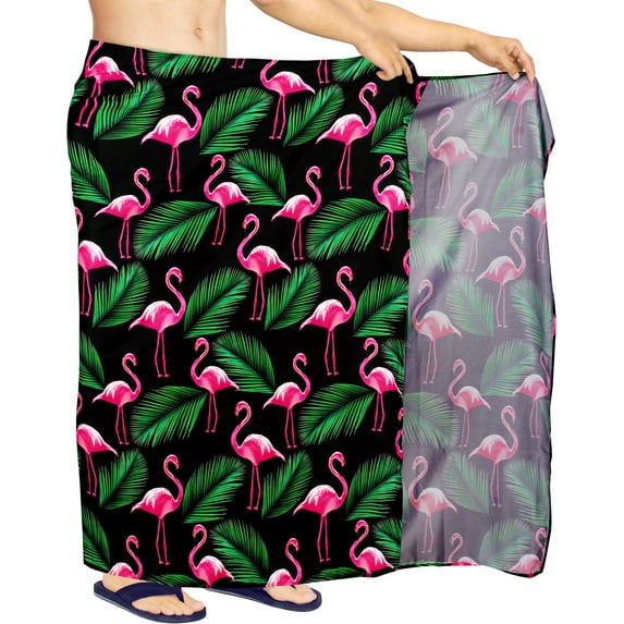 LA LEELA Men's Bath Trunk Swimwear Sarong Pareo Beach Wrap One Size Fuscia, Flamingo Summer Vacation Party