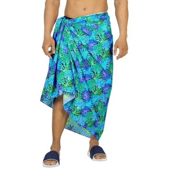 LA LEELA Men's Bath Trunk Swimwear Sarong Pareo Beach Wrap One Size Lapis, Leaves Summer Vacation Aloha