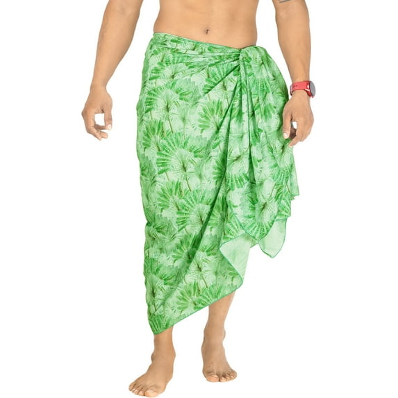 LA LEELA Men's Bath Trunk Swimwear Sarong Pareo Beach Wrap One Size Leaves, Green Summer Vacation Aloha